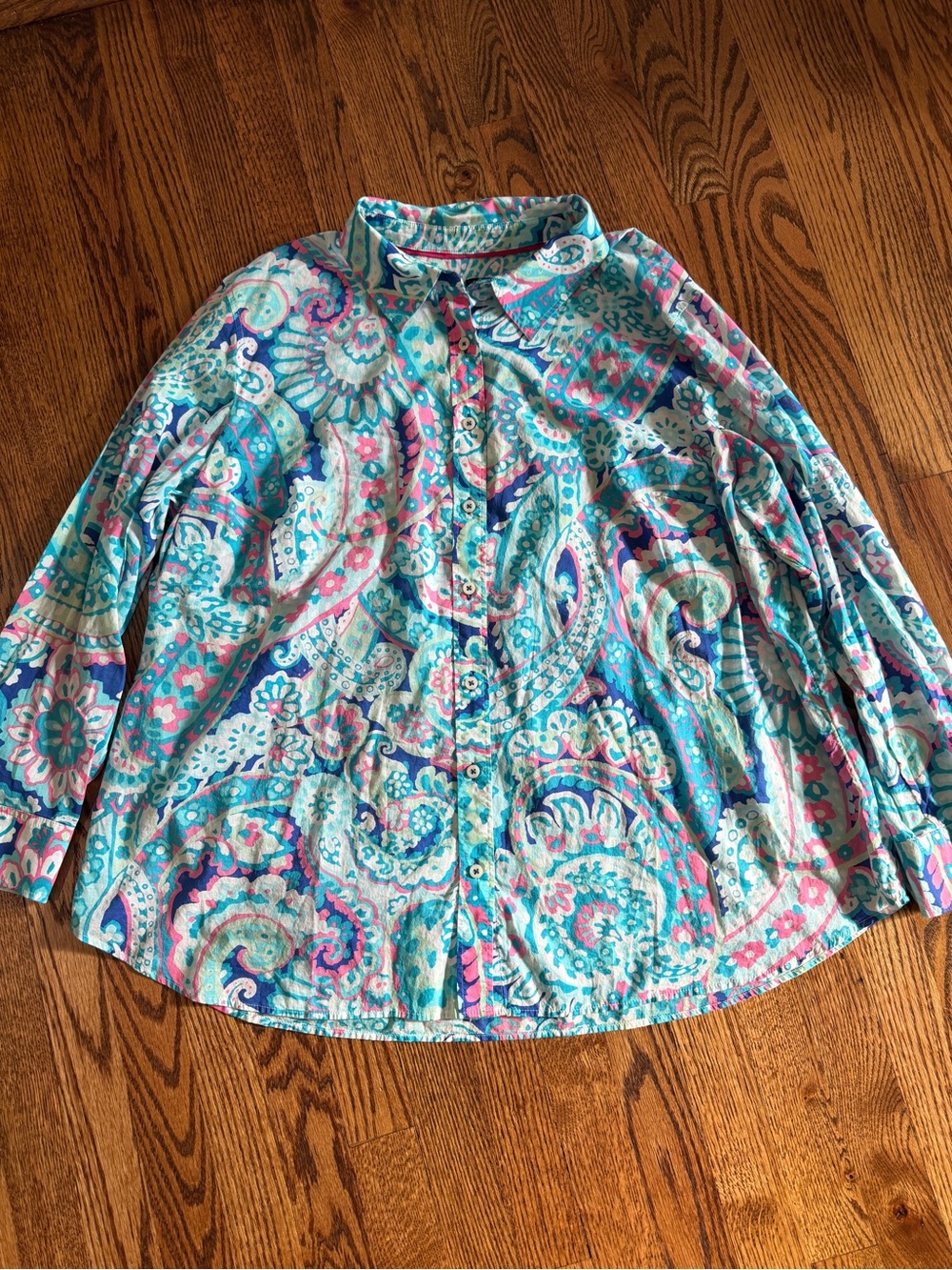 Talbots Paisley Button Front Collared Shirt Artsy Coastal 100% Cotton Plus 3X